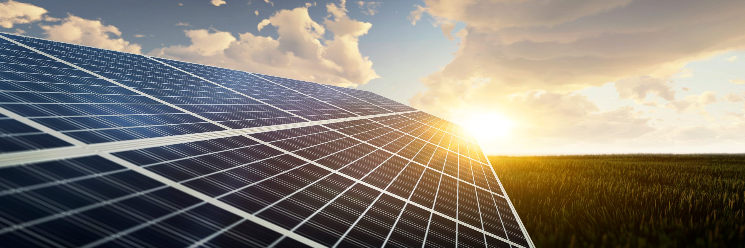 panoramic, ,solar,panel,at,sunset